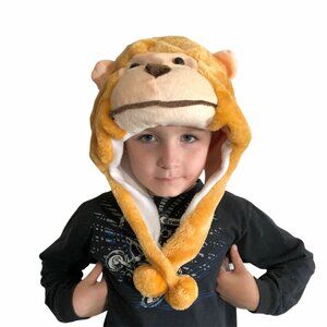 2/$30 Winter Hat Monkey Plush Animal Beanie Cap One Size Fits All 3D Costume Ear